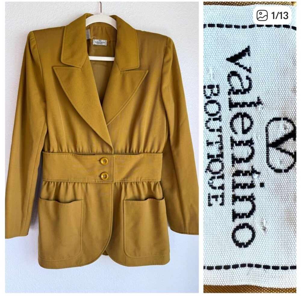 Vintage 1980's Valentino Boutique Mustard Yellow Waist Sash Belt Blazer Size 10